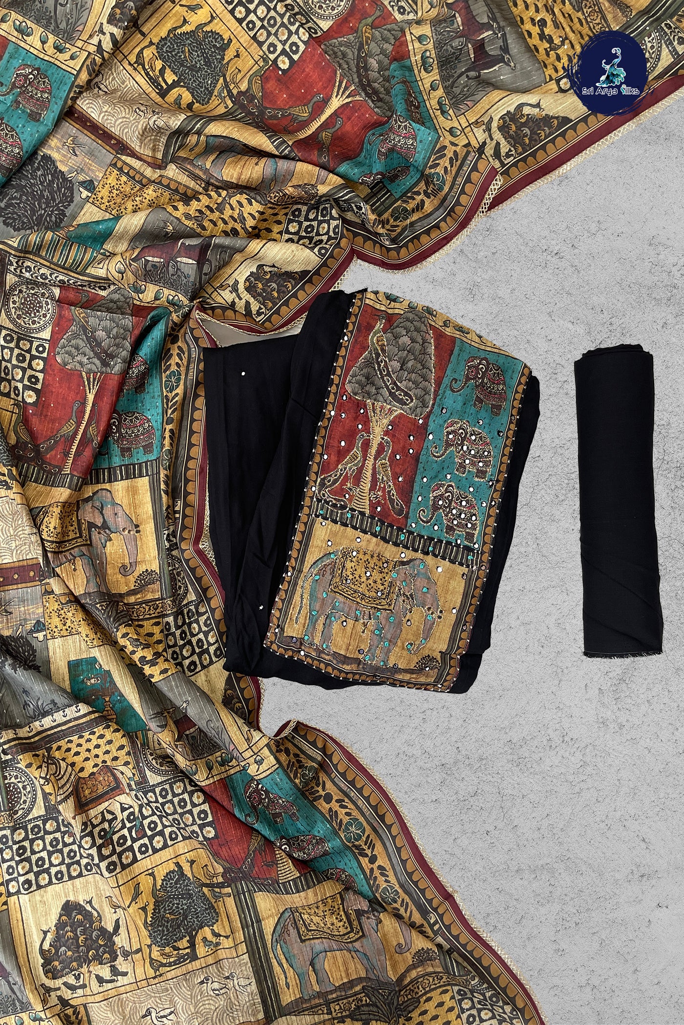 Black Soft Cotton Unstitched Saiwar Suit