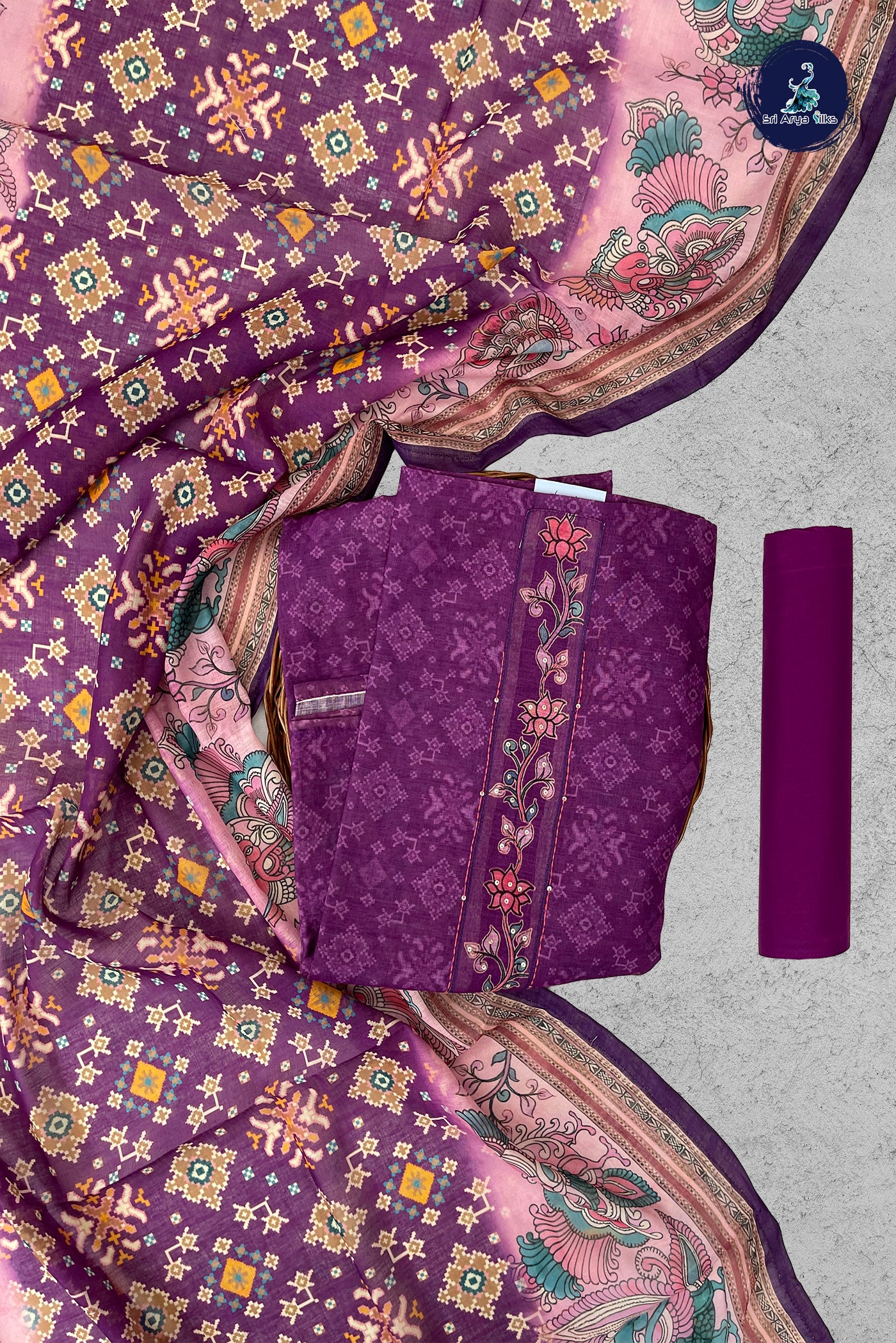 Purple Linen Cotton Unstitched Salwar Suit