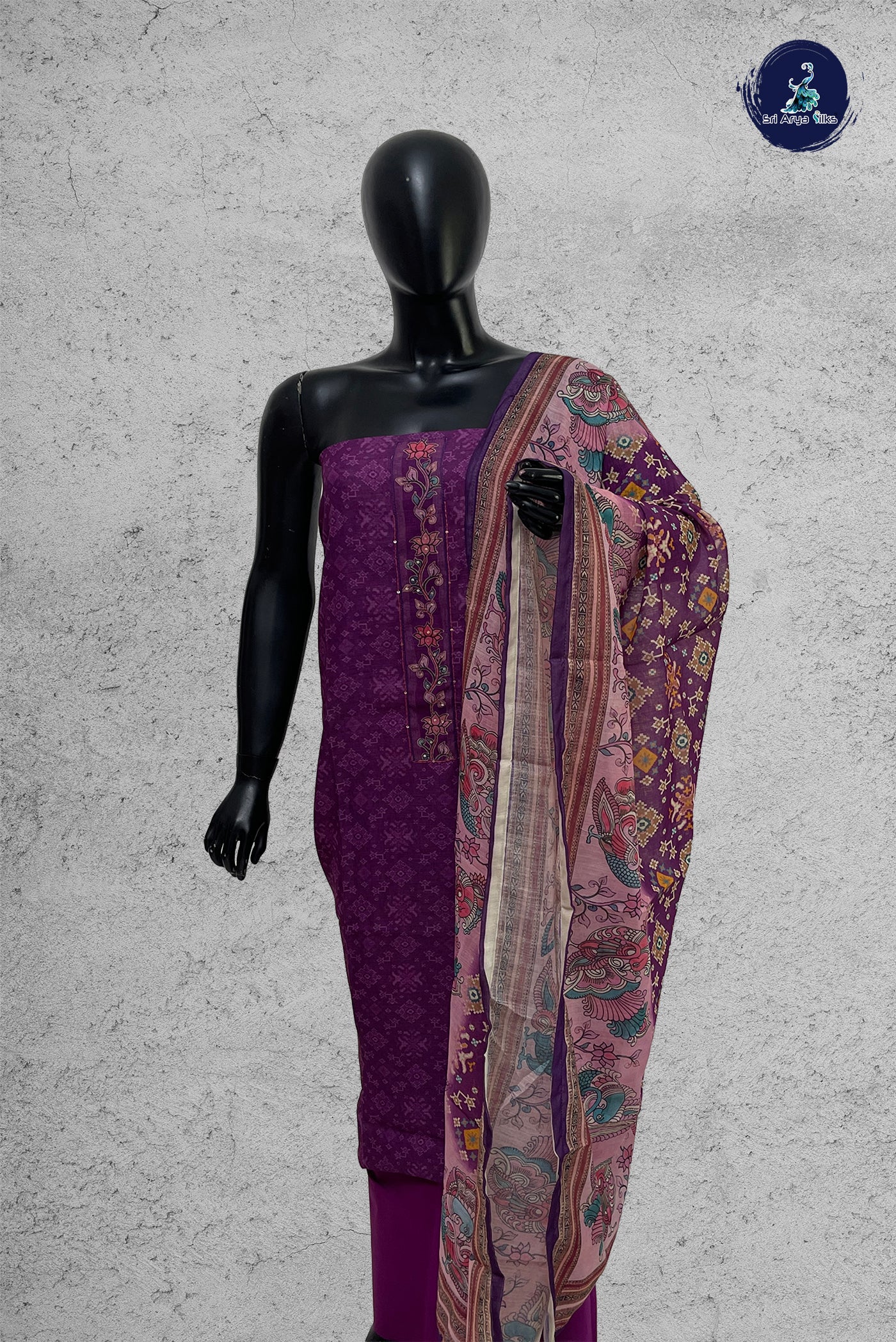 Purple Linen Cotton Unstitched Salwar Suit