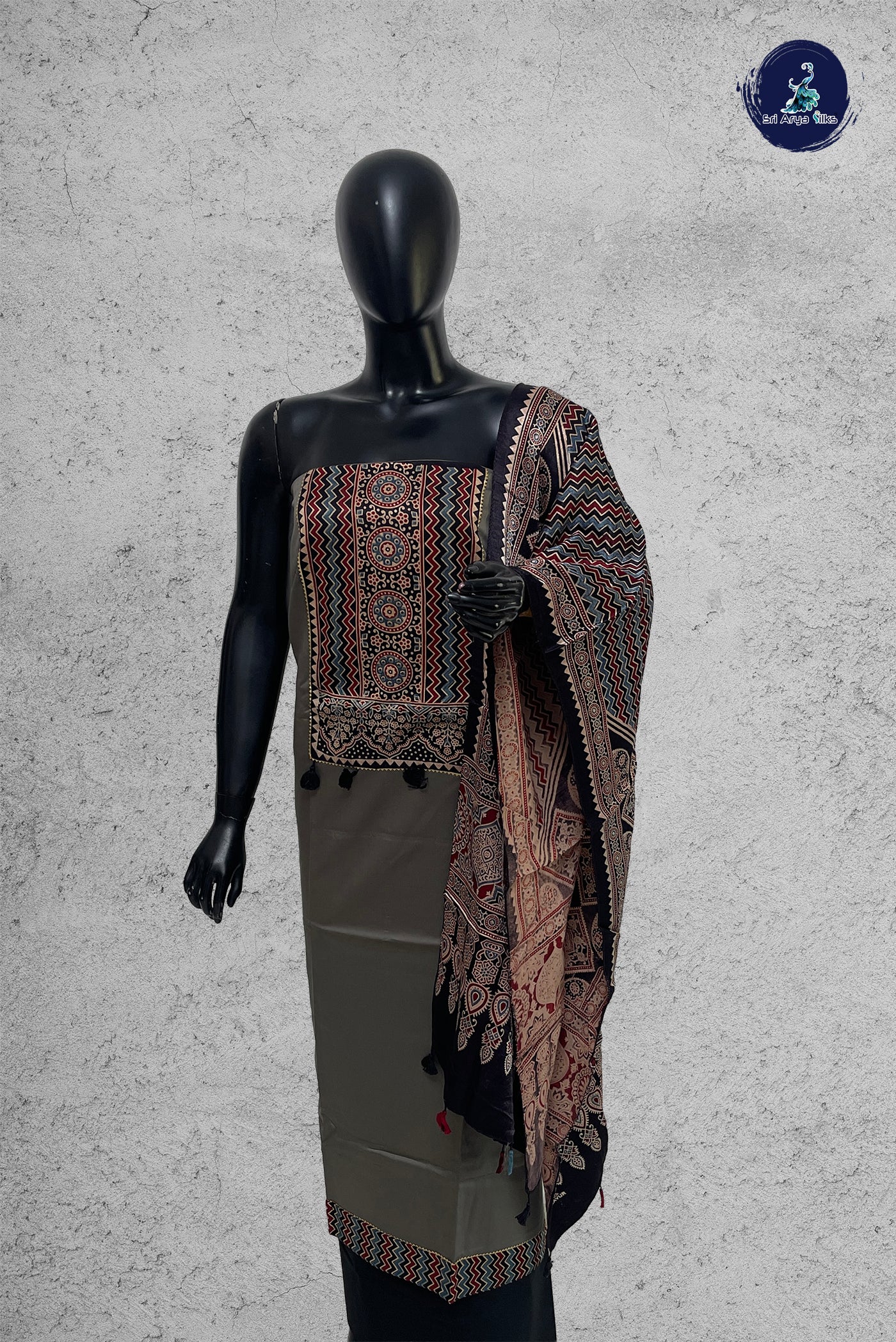 Grey Semi Silk Unstitched Salwar Suit