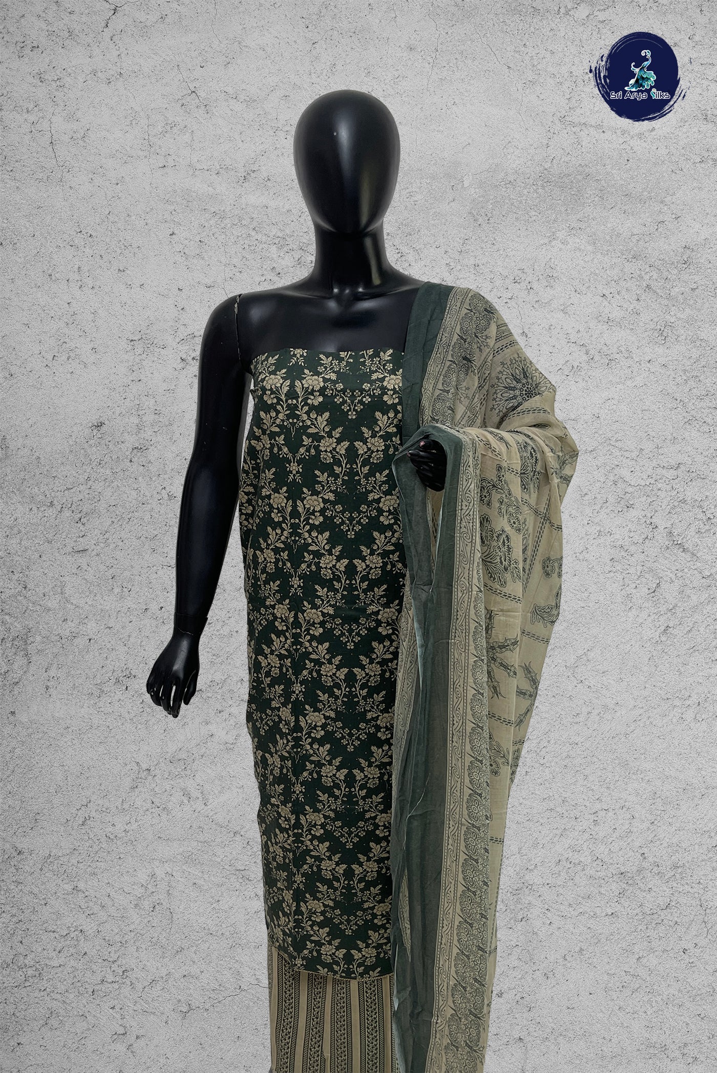 Green Cotton Unstitched Salwar Suit