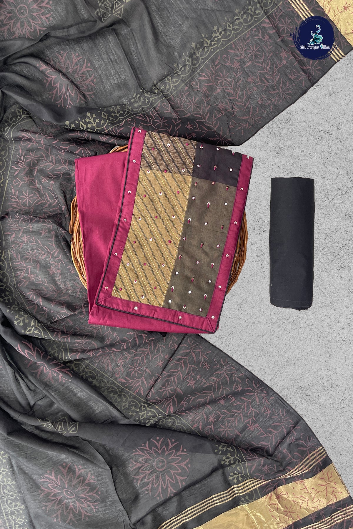 Pinkish Maroon Cotton Unstitched Salwar Suit