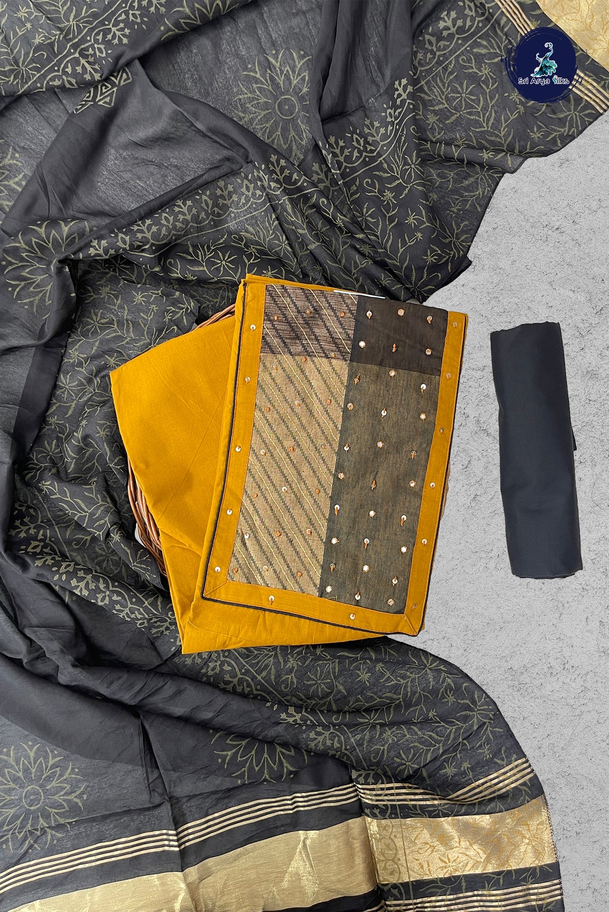 Mustard Yellow Cotton Unstitched Salwar Suit