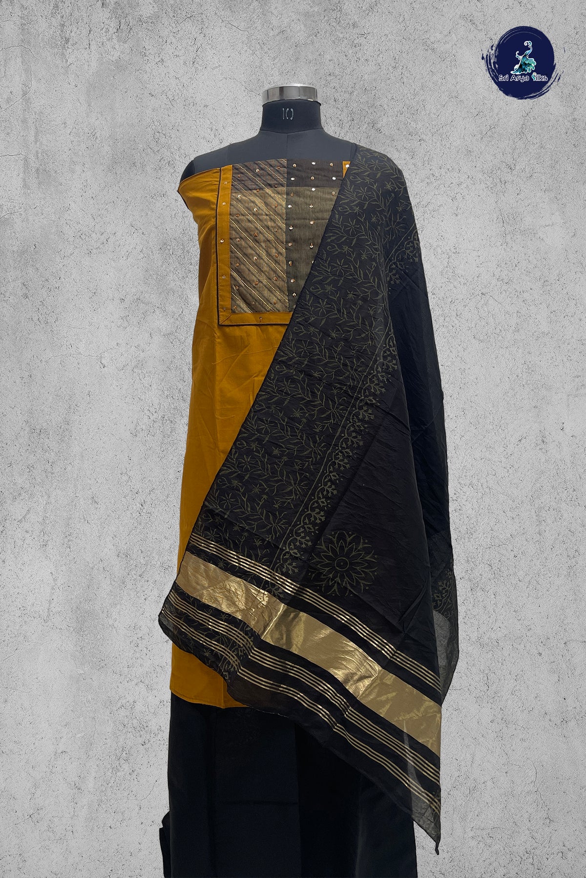 Mustard Yellow Cotton Unstitched Salwar Suit