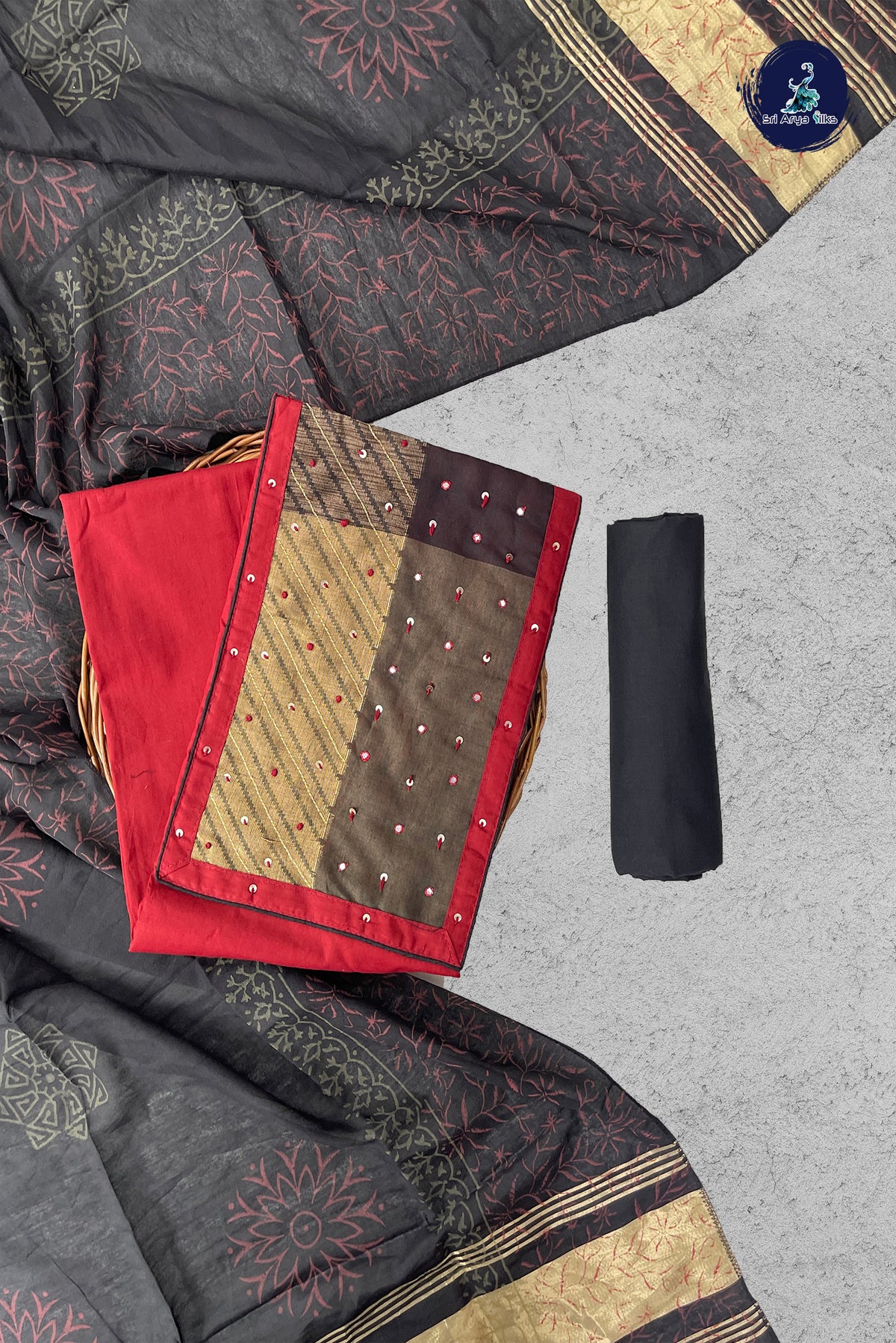 Maroon Cotton Unstitched Salwar Suit