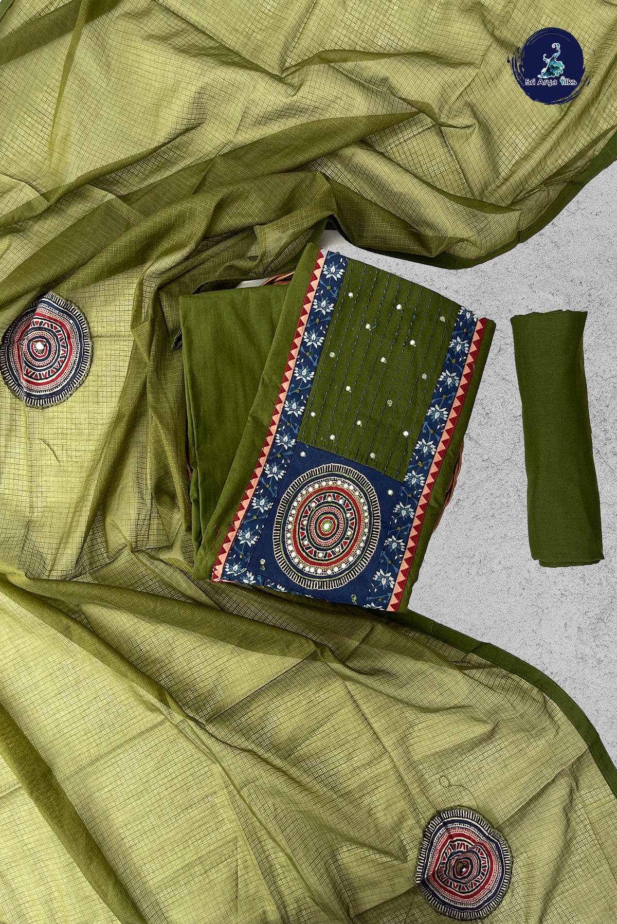 Green Cotton Unstitched Salwar Suit