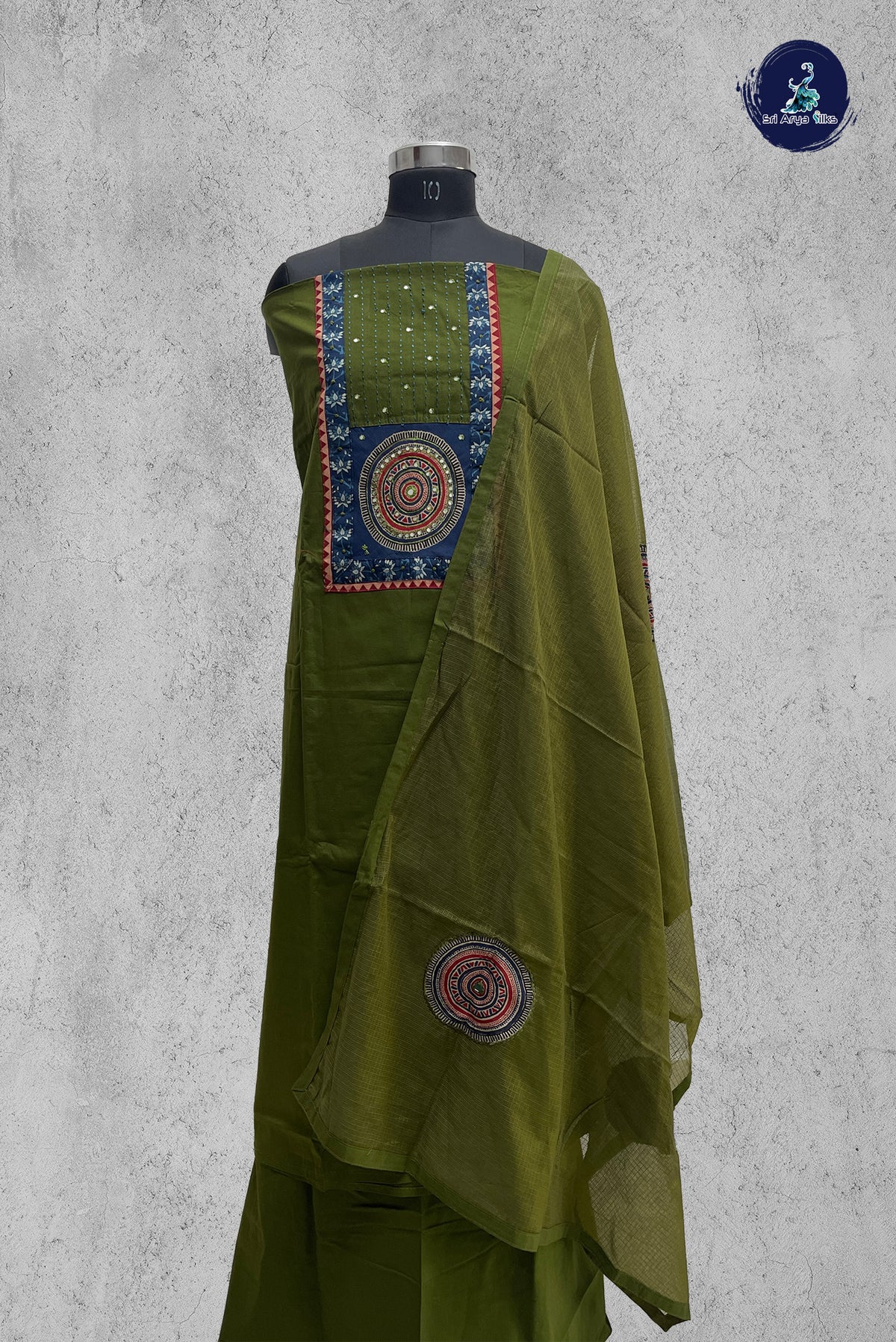 Green Cotton Unstitched Salwar Suit