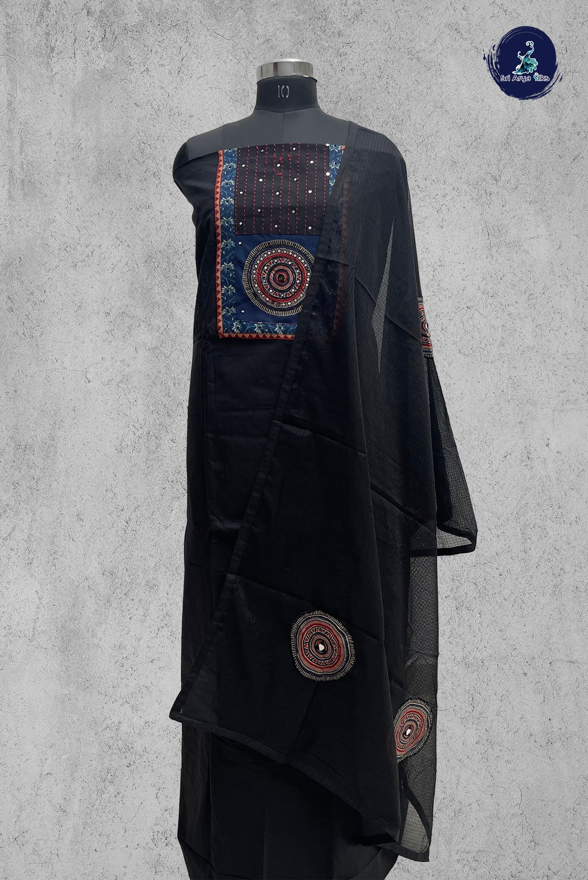 Black Cotton Unstitched Salwar Suit