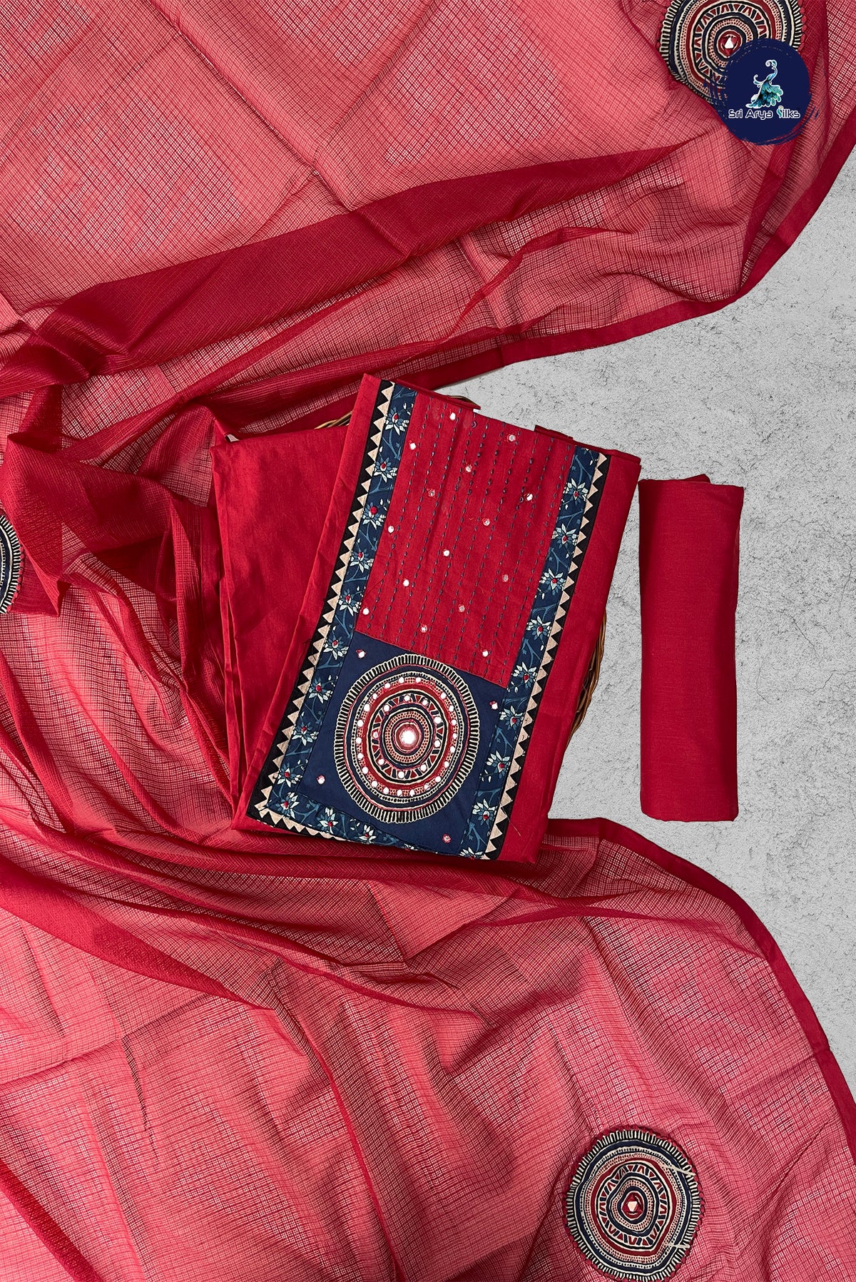 Maroon Cotton Unstitched Salwar Suit