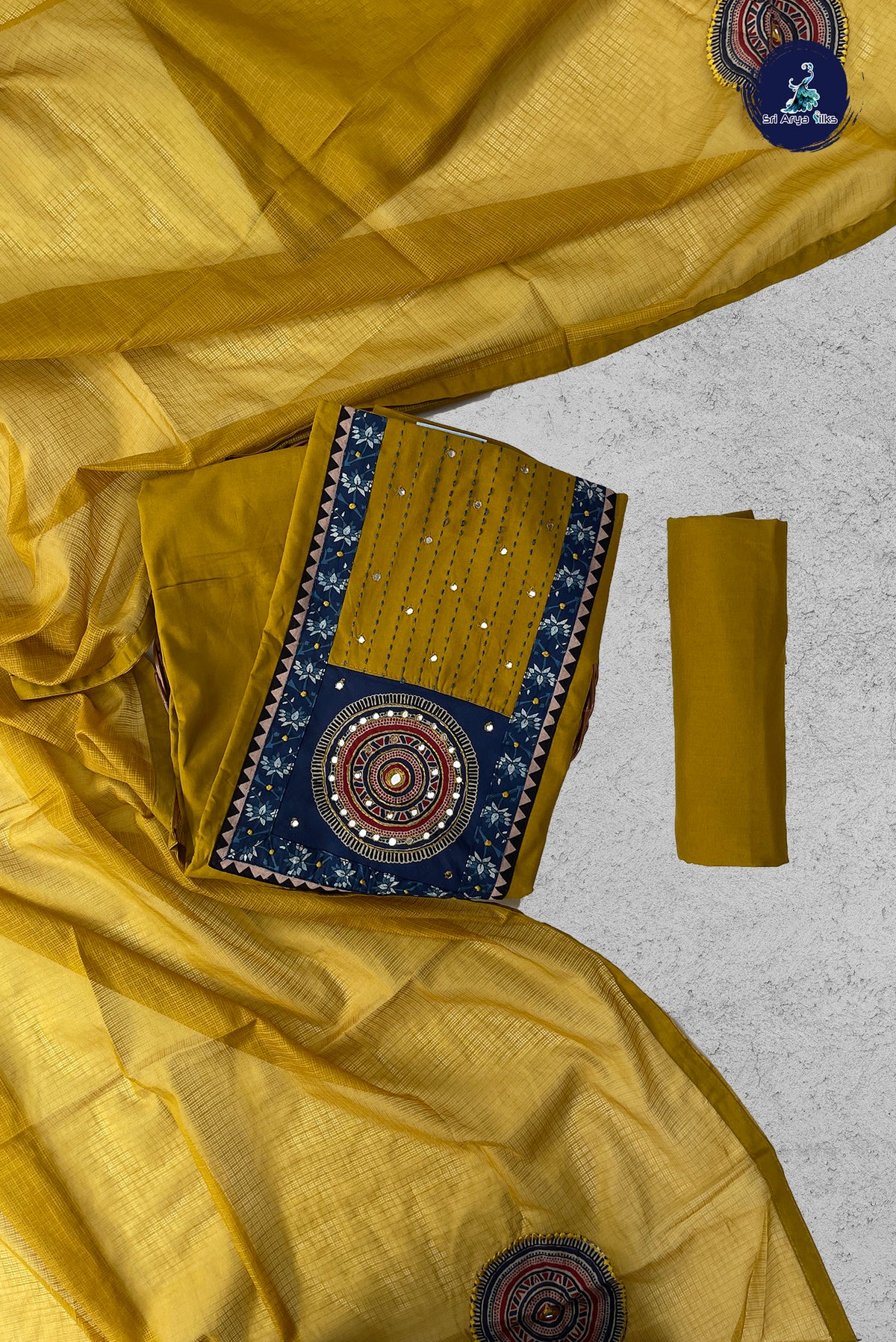 Mustard Cotton Unstitched Salwar Suit