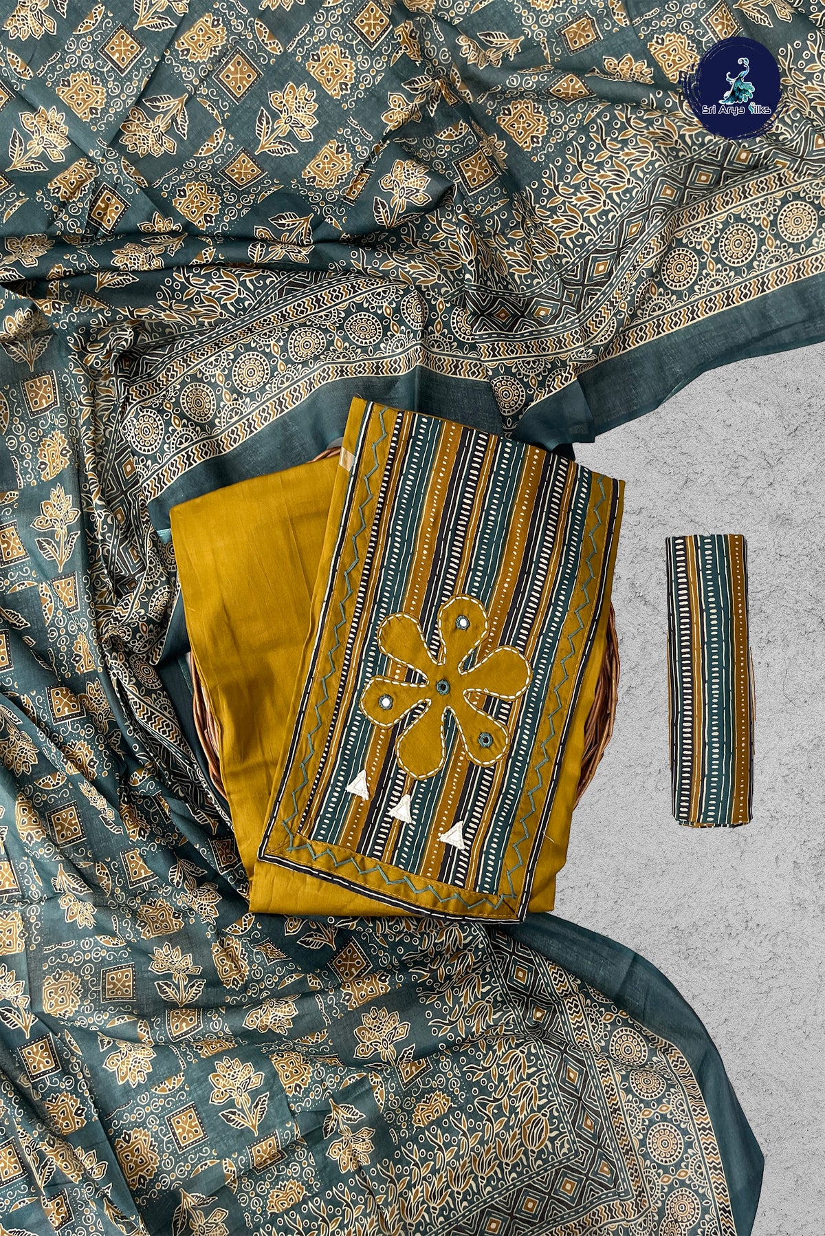 Golden Mustard Cotton Unstitched Salwar Suit