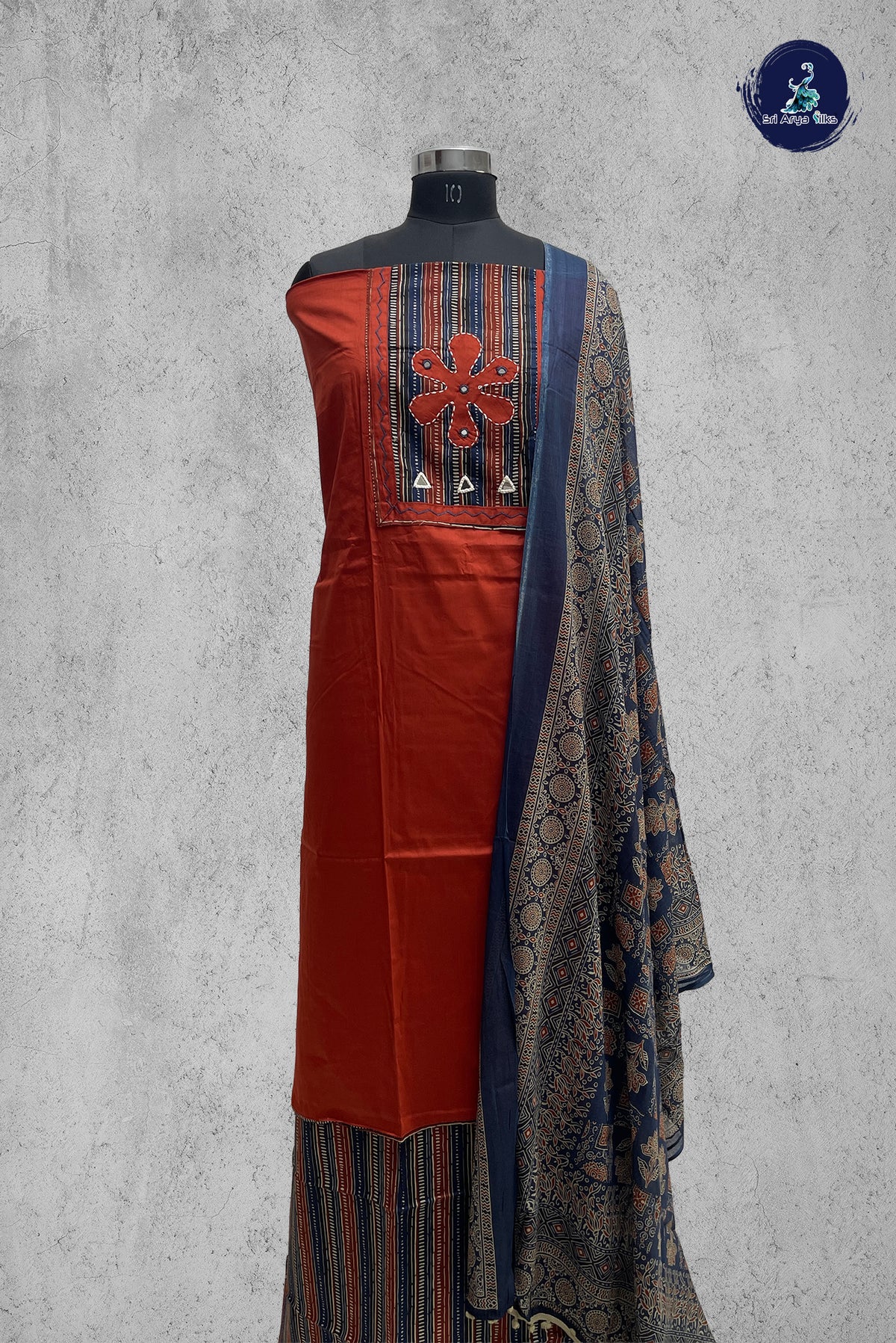 Rust Cotton Unstitched Salwar Suit