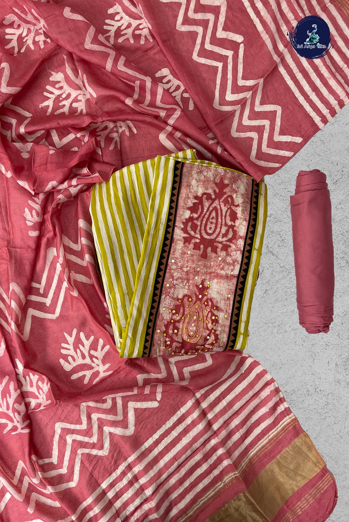 Yellowish Green Cotton Unstitched Salwar Suit