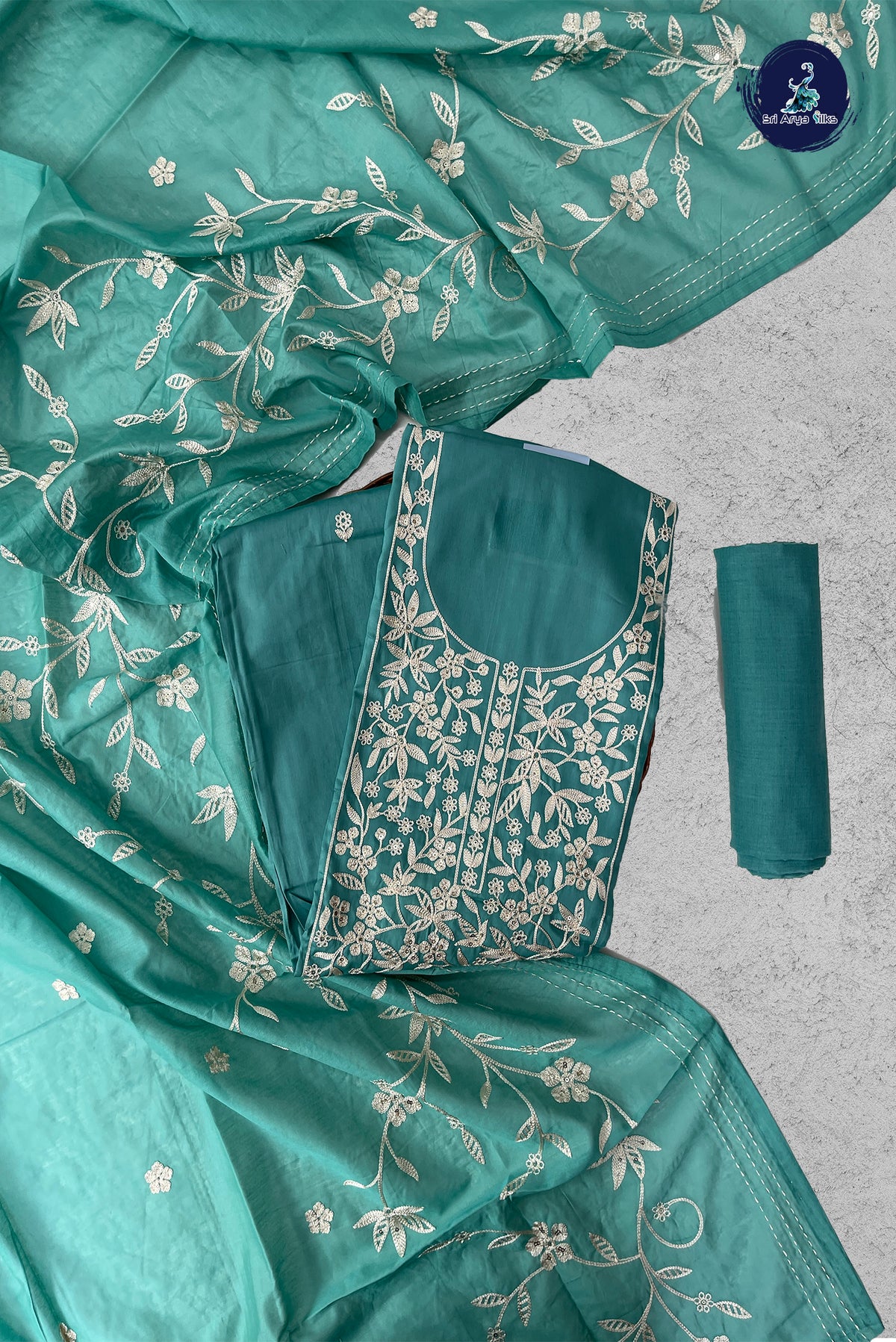 Blue Semi Banarasi Unstitched Salwar Suit