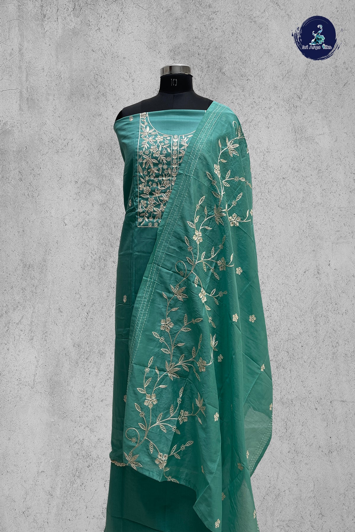 Blue Semi Banarasi Unstitched Salwar Suit