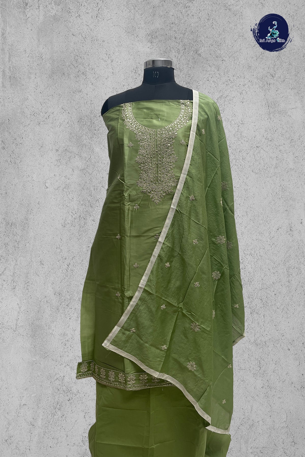 Green Semi Banarasi Unstitched Salwar Suit