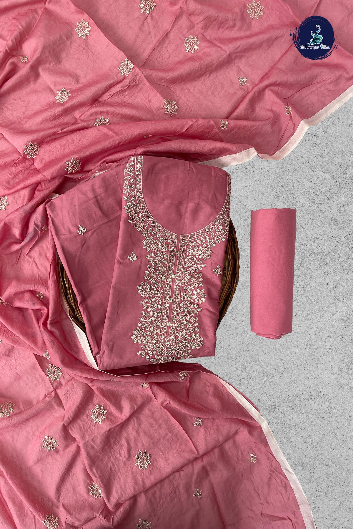 Pink Semi Banarasi Unstitched Salwar Suit