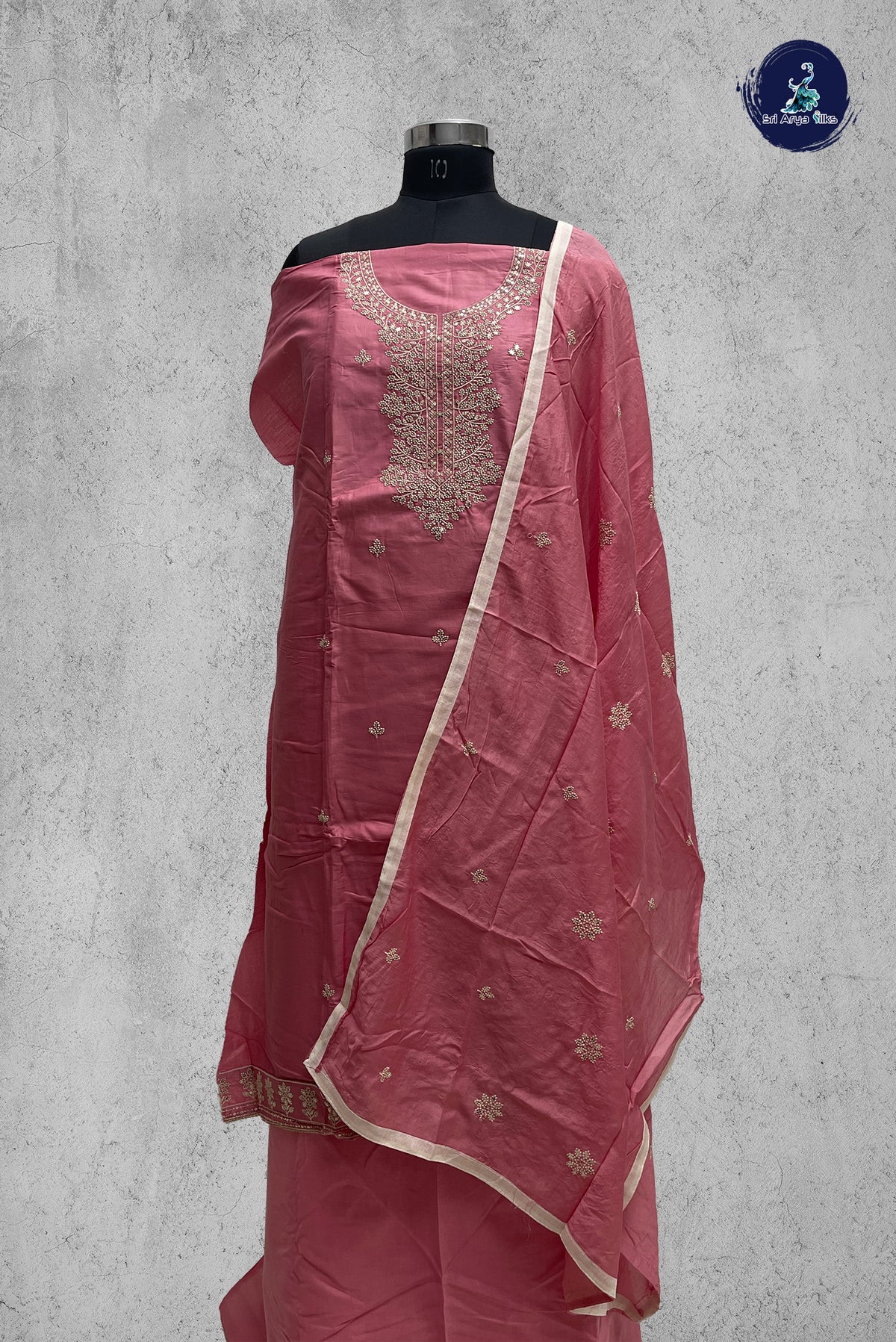 Pink Semi Banarasi Unstitched Salwar Suit