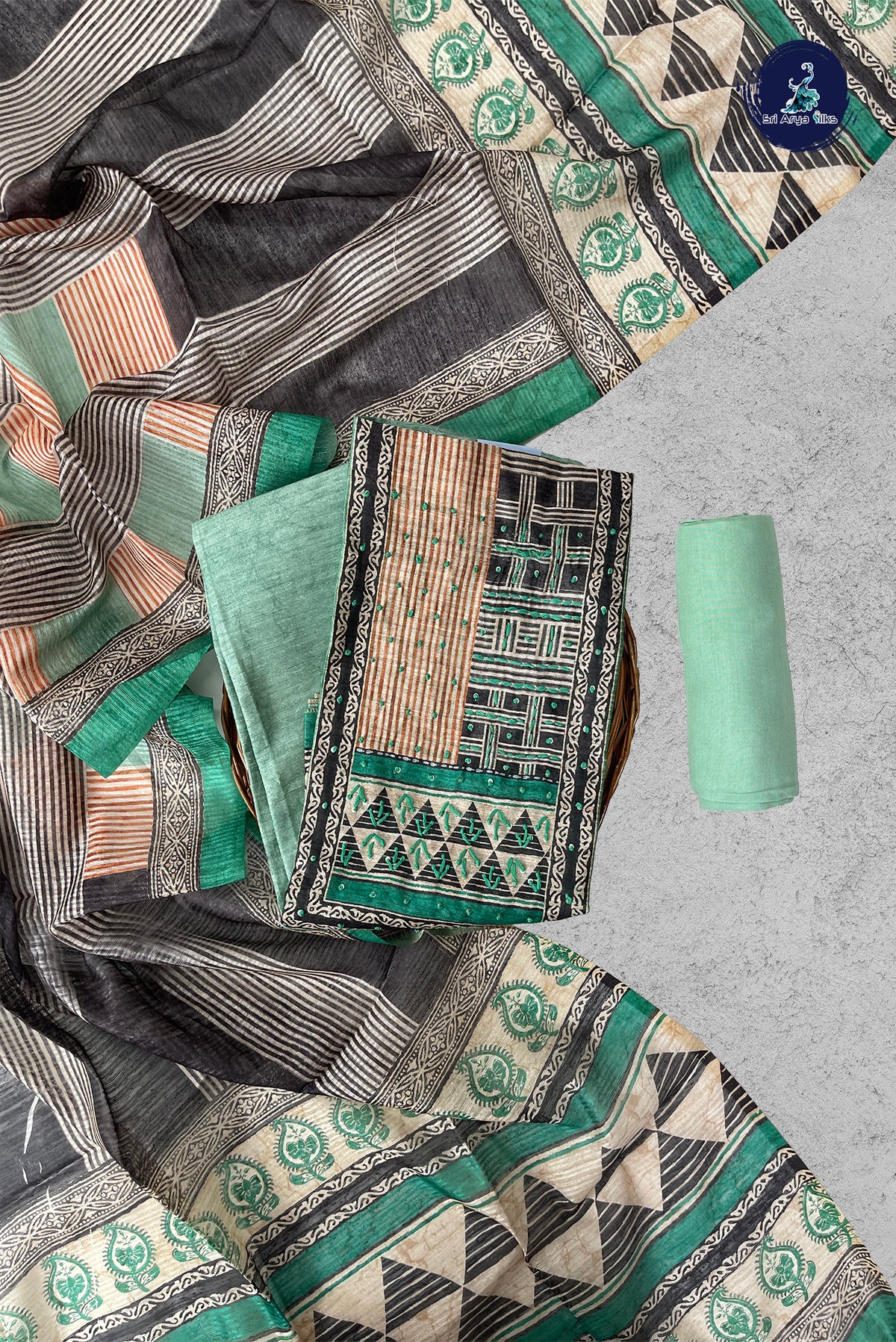 Green Tussar Unstitched Salwar Suit