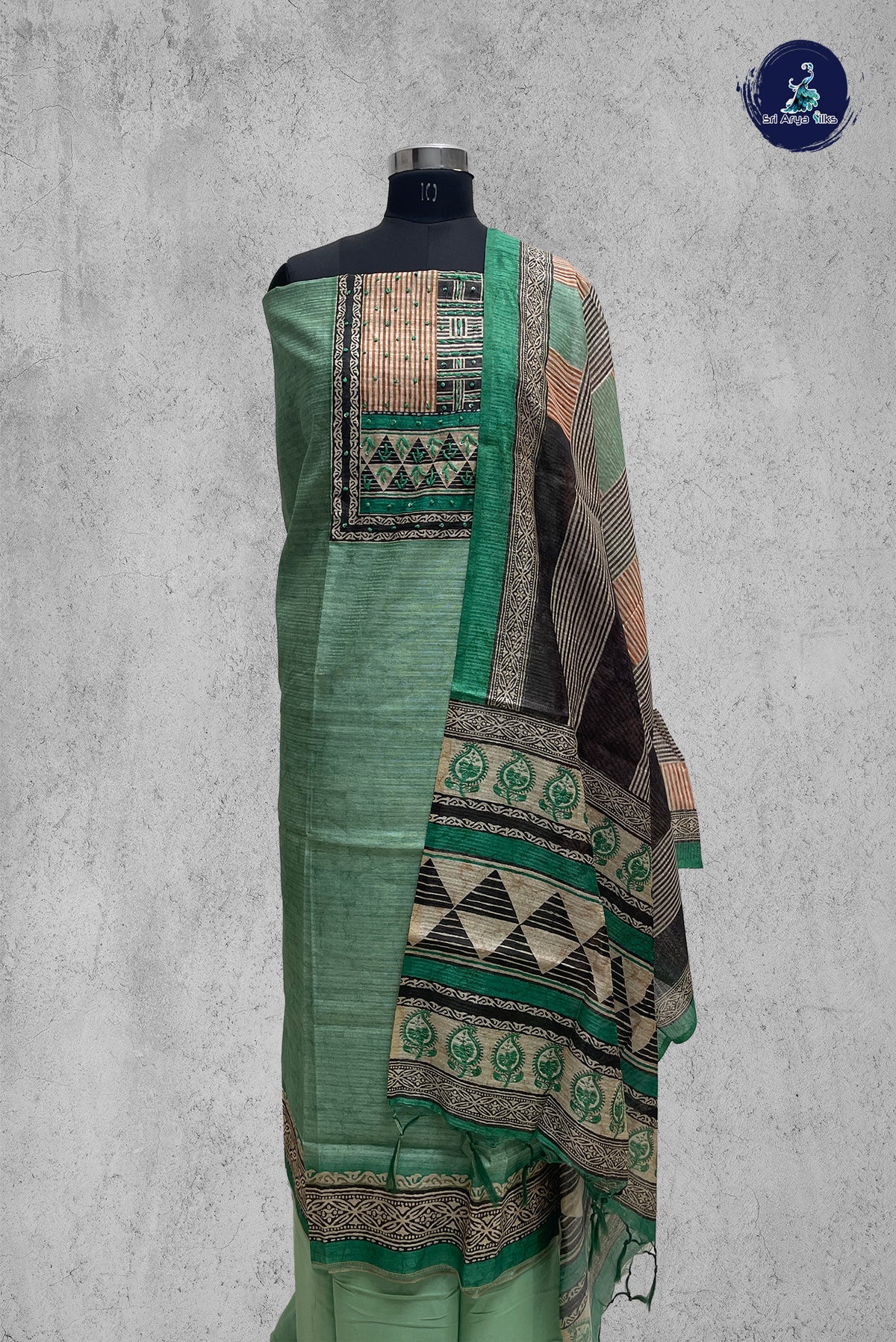 Green Tussar Unstitched Salwar Suit