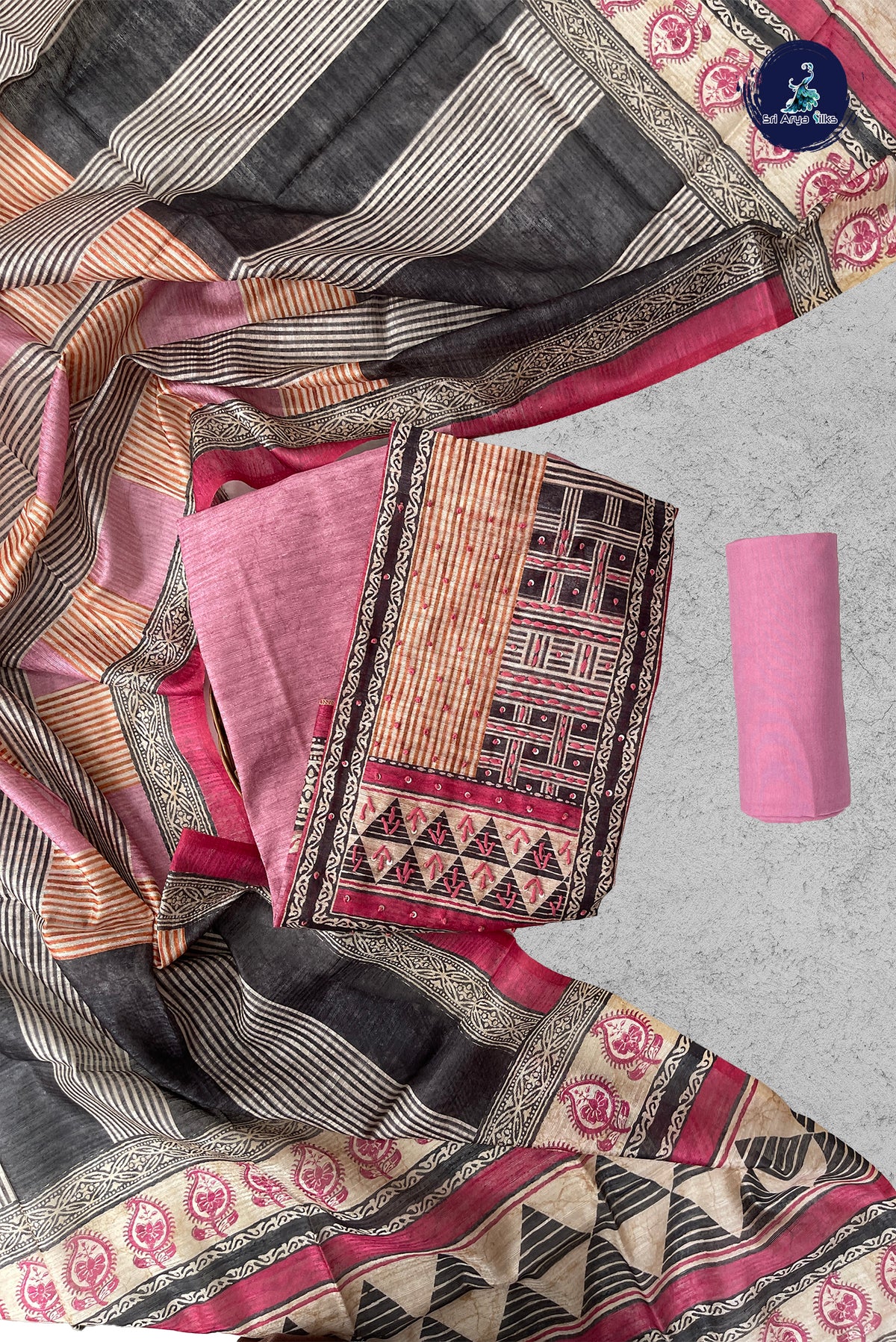 Pink Tussar Unstitched Salwar Suit