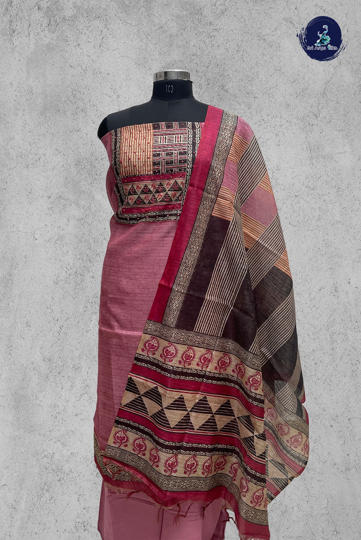 Pink Tussar Unstitched Salwar Suit