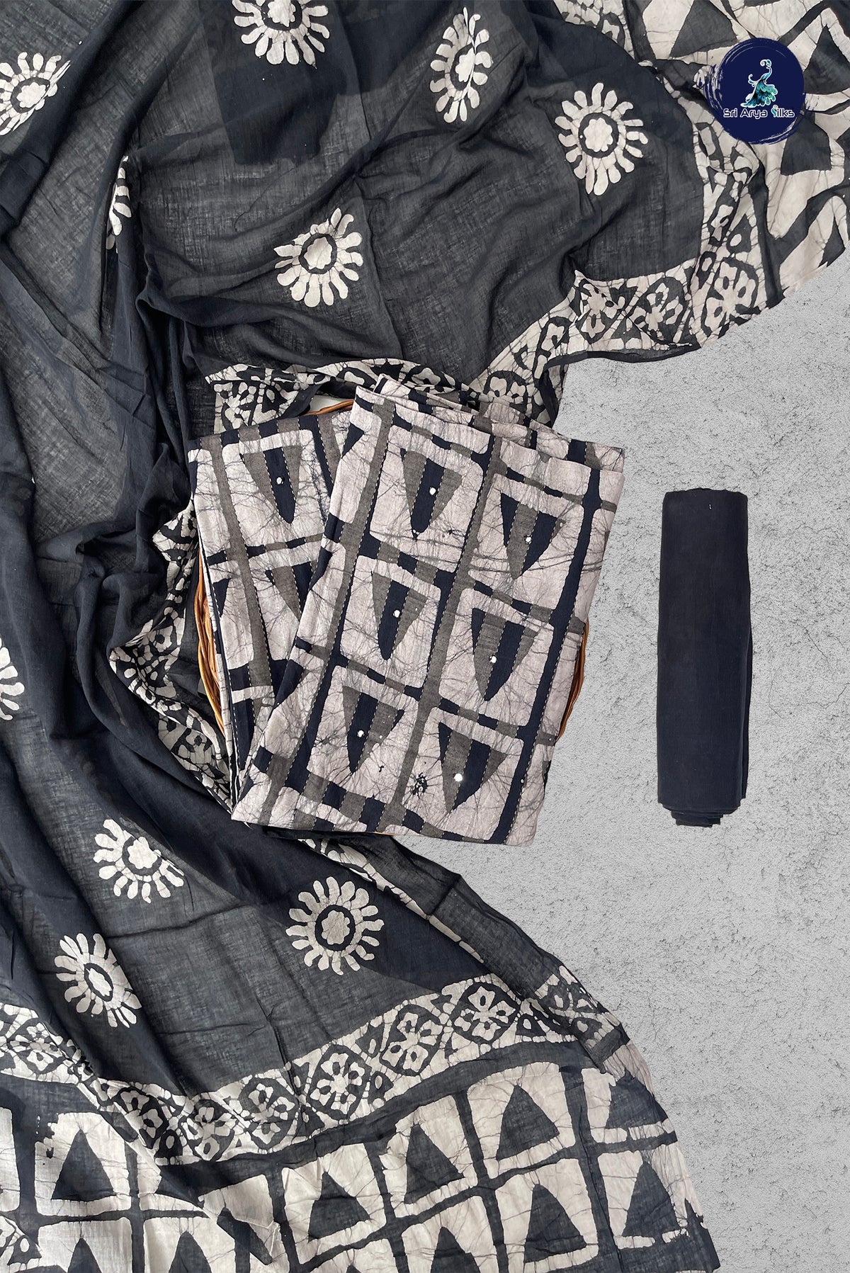 Black Cotton Unstitched Salwar Suit