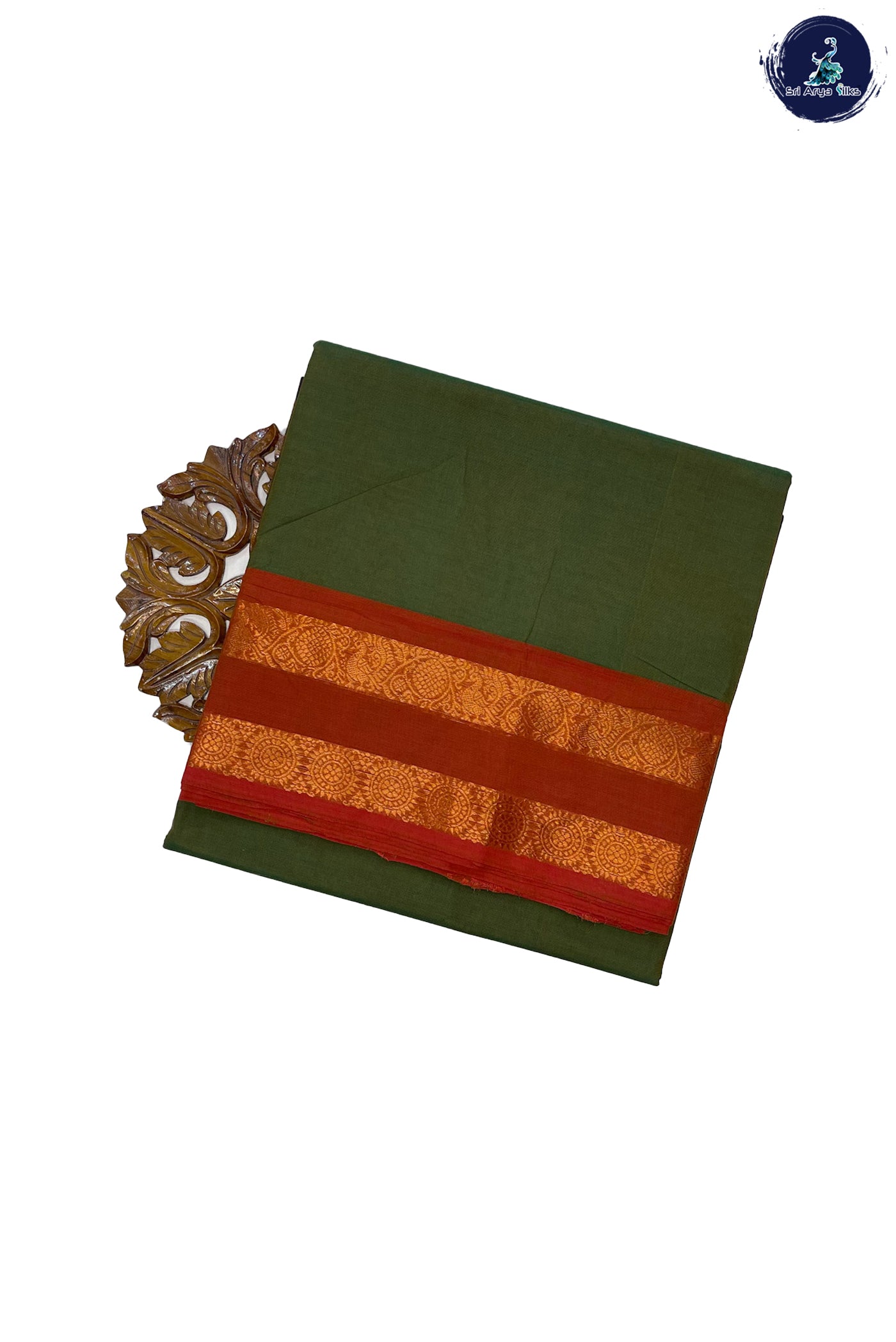 Dual Tone Green Madisar Cotton Saree With Plain Pattern