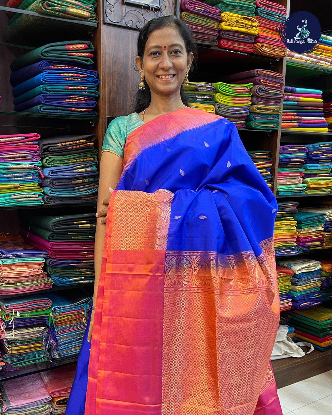 Combination of white chanderi with blue & orange cotton silk saree wit –  Sujatra