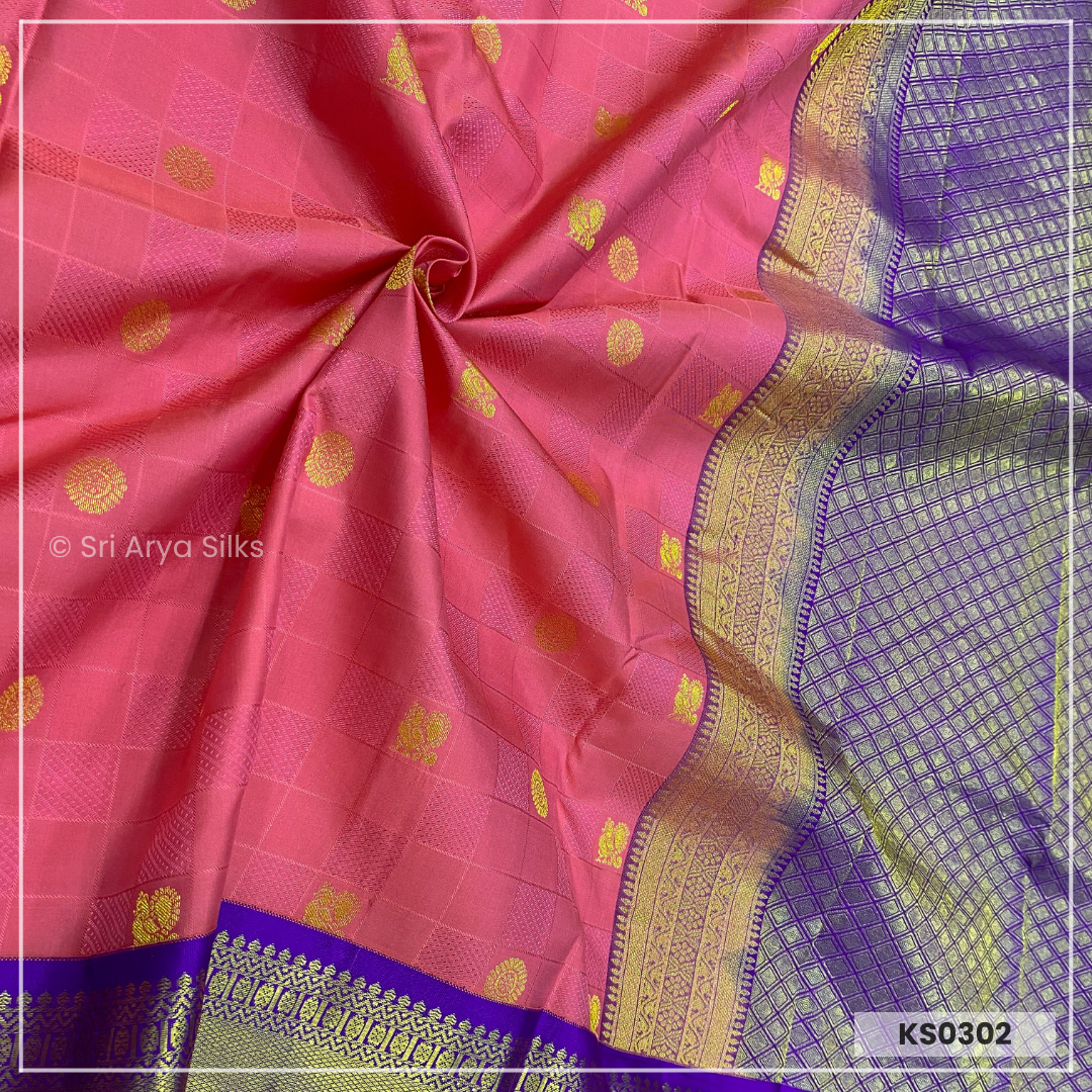 Peach & Violet Kanchivaram Traditional Silk Saree