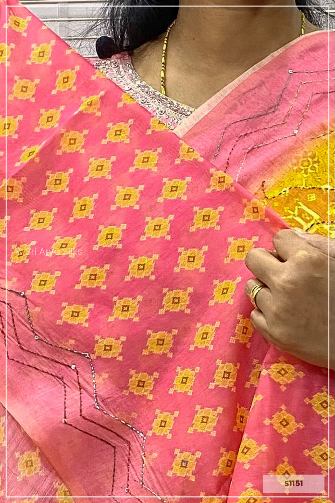 Sadanas Yellow & Pink Semi Chanderi Silk.