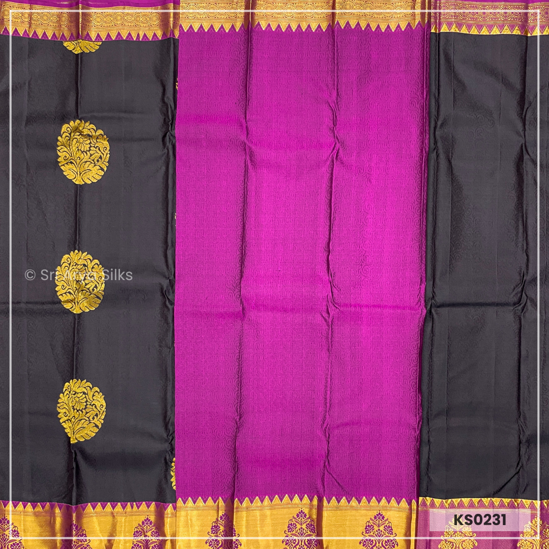 Black & Magenta Brocade Pure Kanchivaram Silk Saree