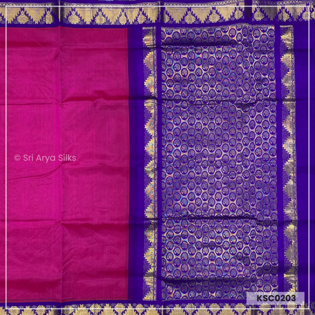 Pink & Blue Pure Kanchipuram Silk Cotton Saree