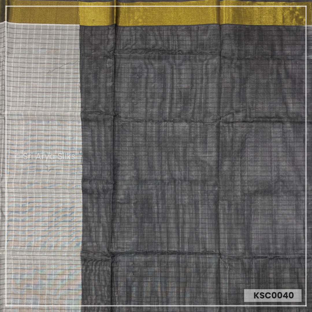 Grey & Black Checked Kanchipuram Silk Cotton Sareee