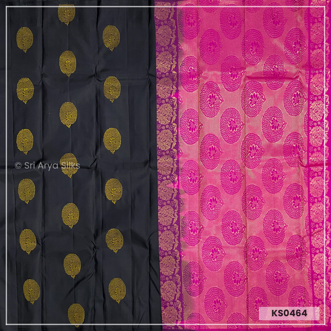 Black & Pink Light Weight Pure Kanchivaram Silk Saree.