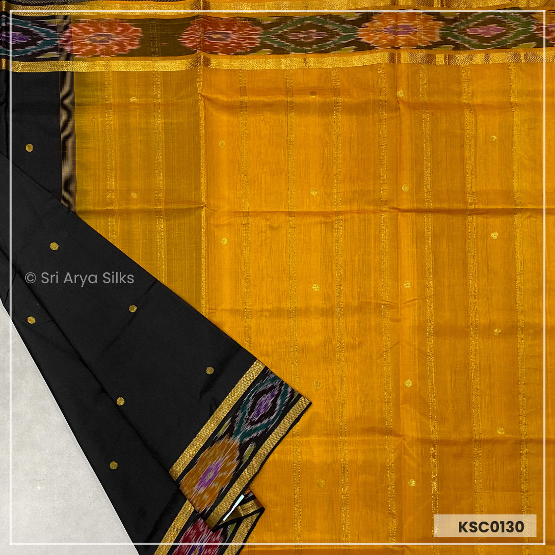 Black & Honey Kanchipuram Silk Cotton Saree