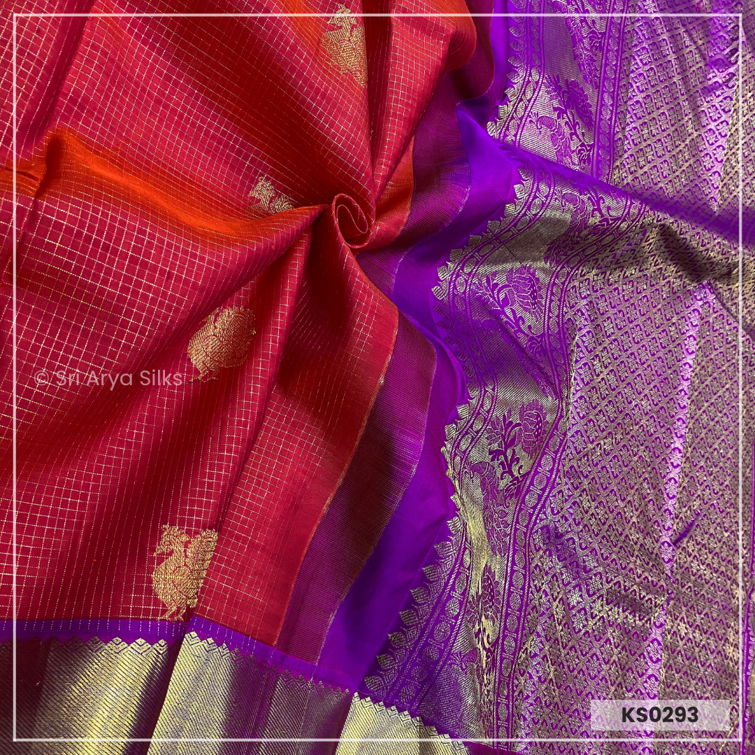 Dual Tone Orange & Purple Korvai Pure Kanchivaram Silk Saree