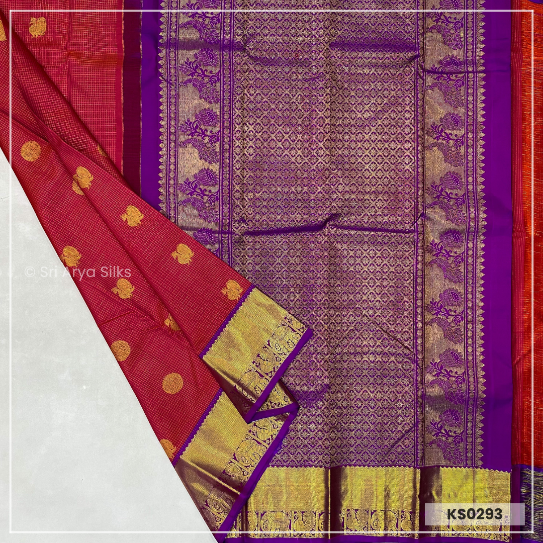 Dual Tone Orange & Purple Korvai Pure Kanchivaram Silk Saree