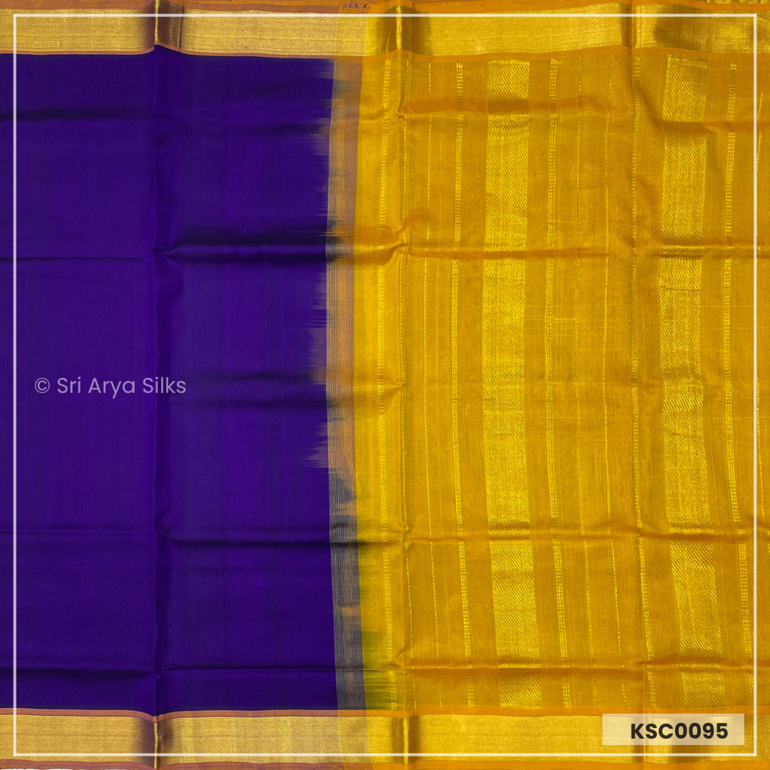 Violet & Mustard Yellow Pure Kanchipuram Silk Cotton Sarees