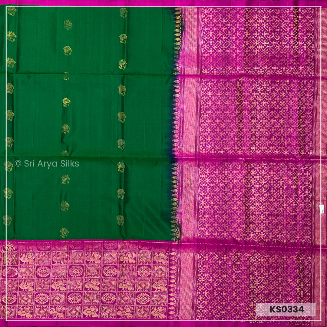 Dark Green & Magenta with Long Broder Soft Silk Pure Kanchivaram Silk Saree
