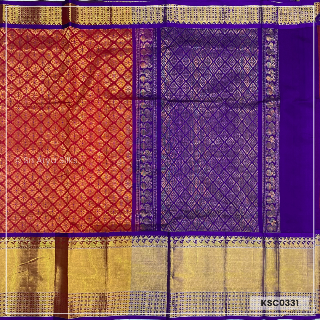 Maroon & Navy Blue Kanchipuram Bridal Silk Cotton Saree.