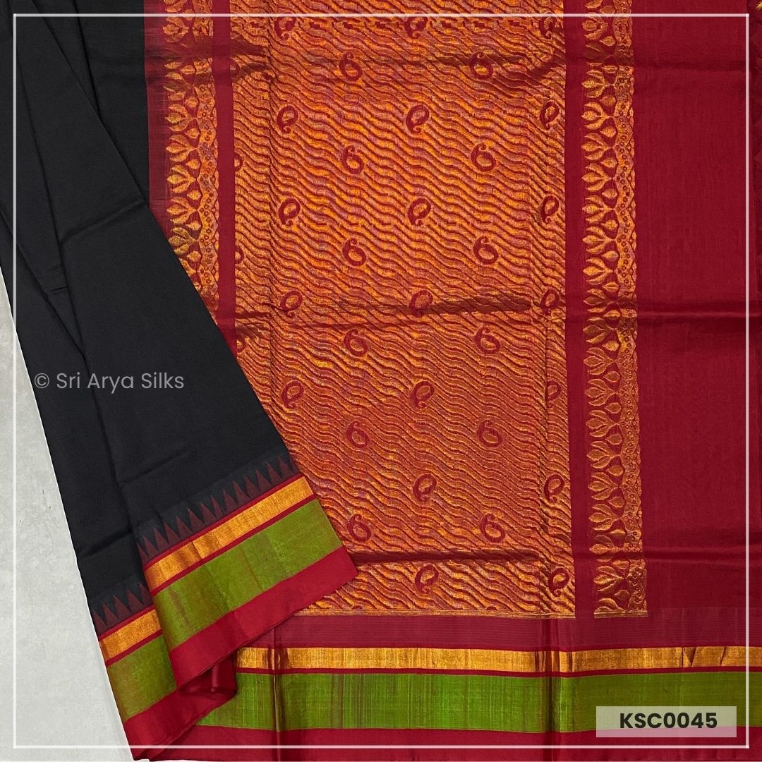 Black & Red Kanchipuram Pure Silk Cotton Sarees