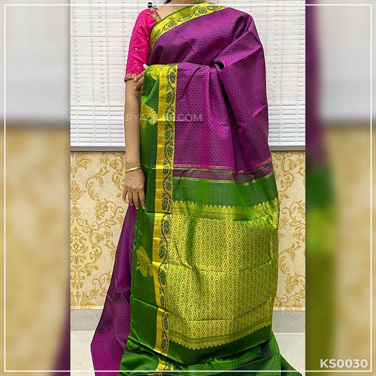 Dark Purple Brocade Pure Kanchivaram Silk Saree from Sri Arya Silks, Chennai