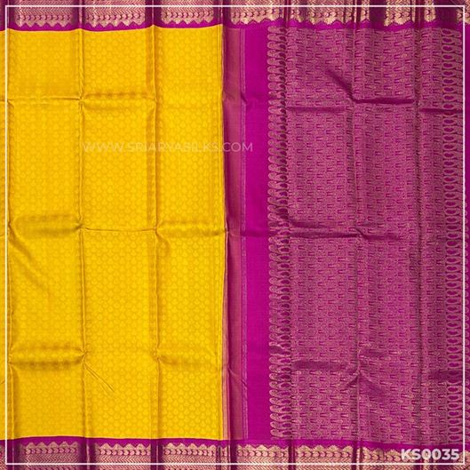 Yellow Brocade Pure Kanchivaram Silk Saree from Sri Arya Silks, Chennai
