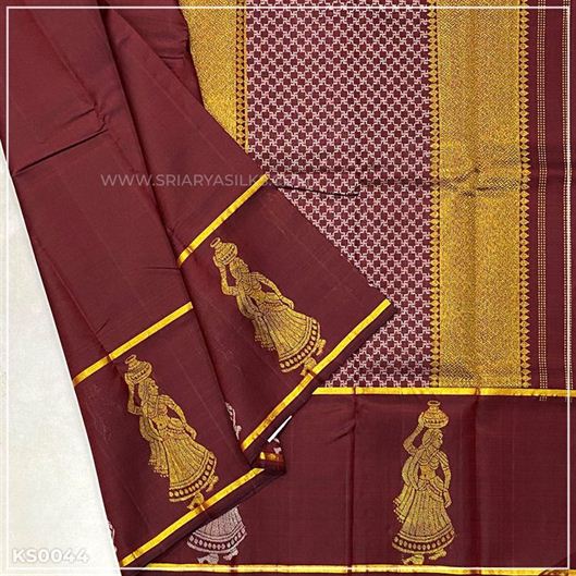Maroon Traditional Pure Kanchivaram Silk Saree from Sri Arya Silks, Chennai
