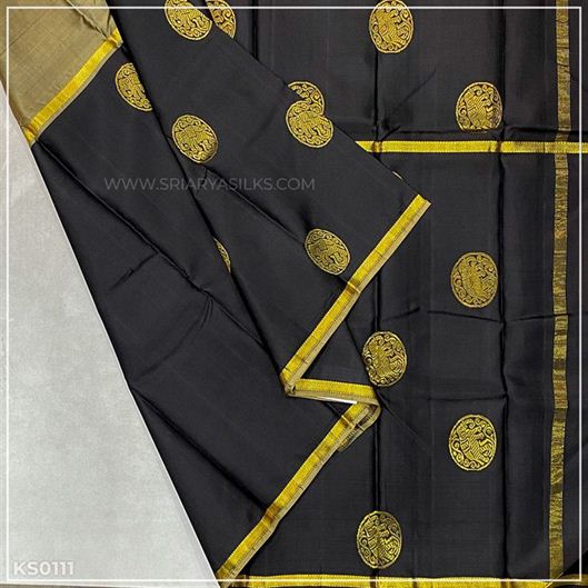 Black Half & Half Pure Kanchivaram Silk Saree from Sri Arya Silks, Chennai