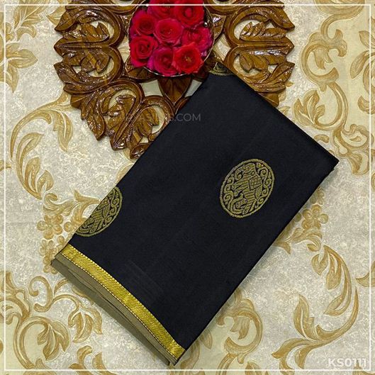 Black Half & Half Pure Kanchivaram Silk Saree from Sri Arya Silks, Chennai