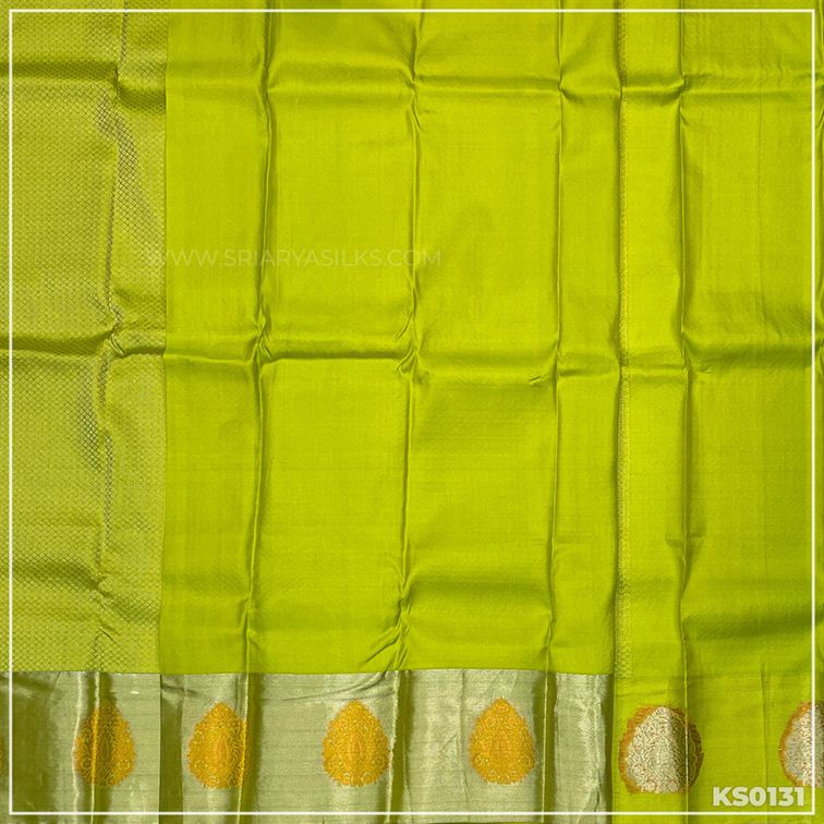 Flourescent Green Kanchivaram Brocade Silk Saree from Sri Arya Silks, Chennai