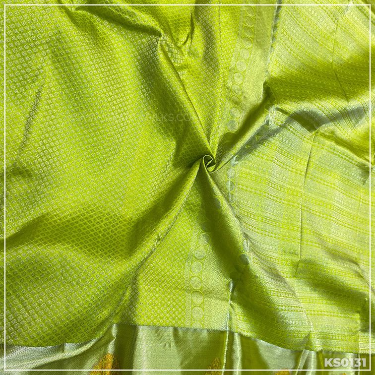 Flourescent Green Kanchivaram Brocade Silk Saree from Sri Arya Silks, Chennai