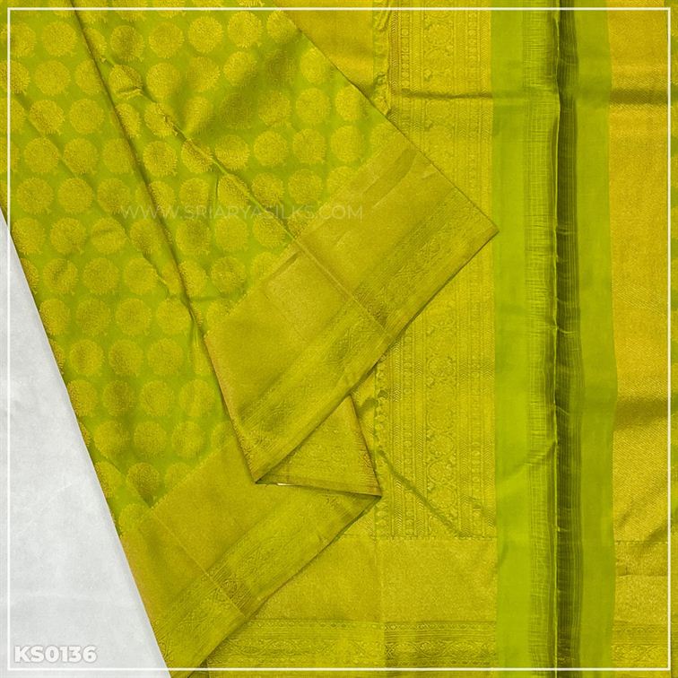 Lime Green Kanchivaram Brocade Silk Saree from Sri Arya Silks, Chennai